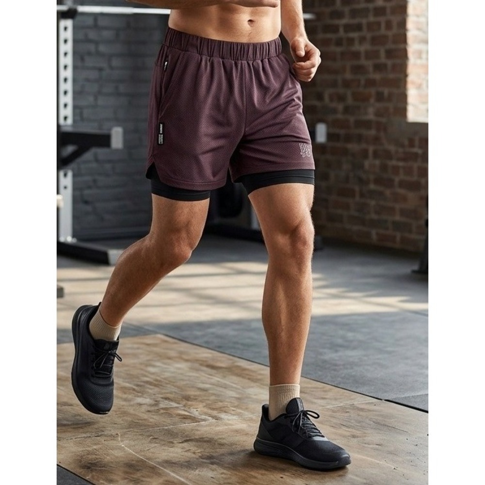 YoungLA 2-in-1 Mesh Athletic Short Youth Large Plum Layered Gym Training Running